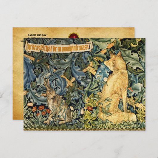 緑，森林動物，キツネとウサギ，緑のフローラ シーズンポストカード (正面/裏面)