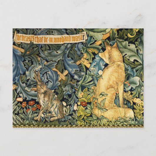 緑，森林動物，キツネとウサギ，緑のフローラ シーズンポストカード (正面)