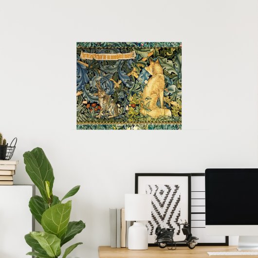 緑,森林動物,キツネとウサギ,緑のフローラ ポスター (ホームオフィス)