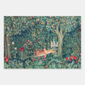 緑，森林動物，キツネとヘールグリーンフローラ ラッピングペーパーシート (正面2)