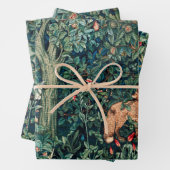 緑，森林動物，キツネとヘールグリーンフローラ ラッピングペーパーシート (インサイチュ)