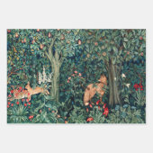 緑，森林動物，キツネとヘールグリーンフローラ ラッピングペーパーシート (正面)