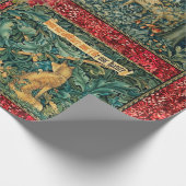 緑，森林動物，ライオン，キツネ，キジ，行う ラッピングペーパー (角)