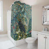 緑，森林動物，緑のフローラでraven シャワーカーテン (インサイチュ)