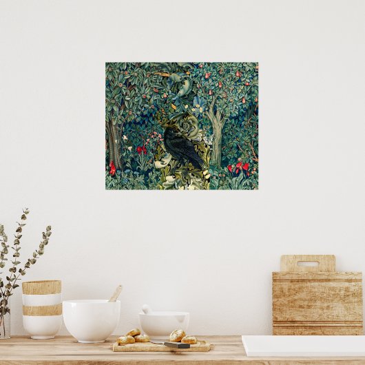 緑，森林動物，緑のフローラでraven ポスター (キッチン)