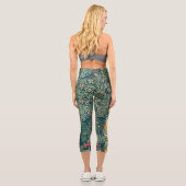 緑，森林動物，緑のフローラの孔雀 カプリレギンス (裏面)