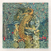 緑，森林動物，緑のフローラの孔雀 ガラスコースター (正面)