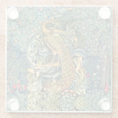 緑，森林動物，緑のフローラの孔雀 ガラスコースター (裏面)