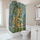 緑，森林動物，緑のフローラの孔雀 シャワーカーテン (インサイチュ)