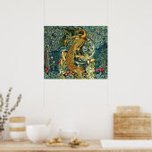 緑,森林動物,緑のフローラの孔雀 ポスター (キッチン)