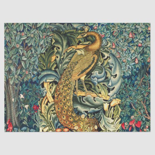 緑，森林動物，緑のフローラの孔雀 薄葉紙 (正面)