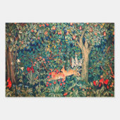 緑，森林動物，緑のフローラ ラッピングペーパーシート (正面3)