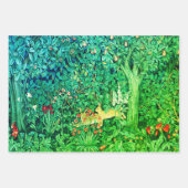 緑，森林動物，緑のフローラ ラッピングペーパーシート (正面2)