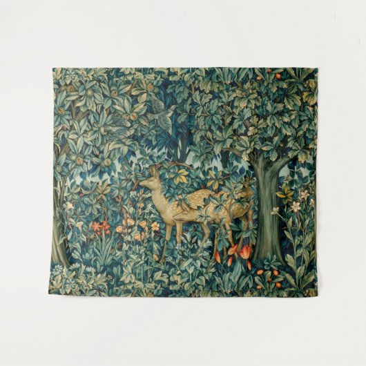 緑，森林動物，行う，鳥のフローラ タペストリー (正面(横))