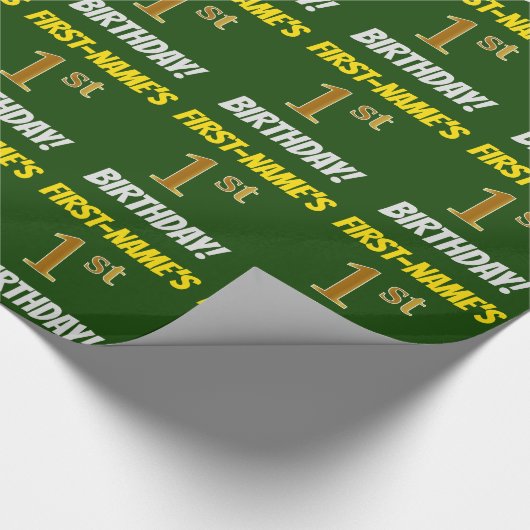 緑/模造フェイク金ゴールド、「1回目の誕生日」 ラッピングペーパー (角)