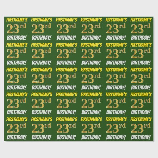 緑/模造フェイク金ゴールド「23番目の誕生日」 ラッピングペーパー (フラット)
