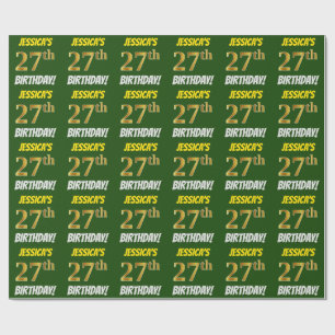 緑/模造フェイク金ゴールド「27誕生日」 ラッピングペーパー