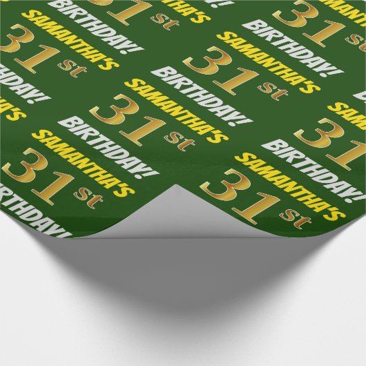 緑/模造フェイク金ゴールド「31番目の誕生日」 ラッピングペーパー (角)