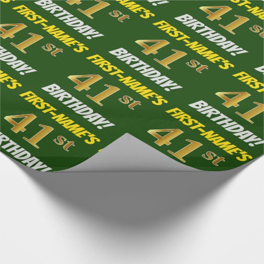 緑/模造フェイク金ゴールド「41番目の誕生日」 ラッピングペーパー (角)