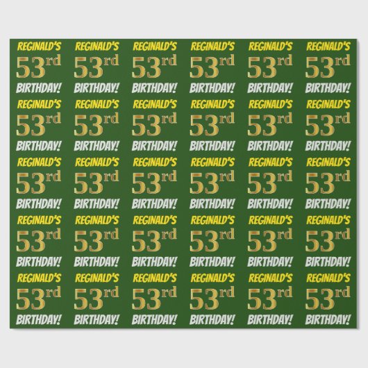 緑/模造フェイク金ゴールド、「53番目の誕生日」 ラッピングペーパー (フラット)