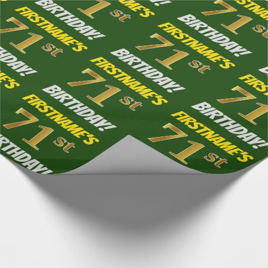 緑/模造フェイク金ゴールド「71番目の誕生日」 ラッピングペーパー (角)