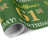 緑、模造金ゴールドルック"61番目の誕生日" ラッピングペーパー (ロールコーナー)