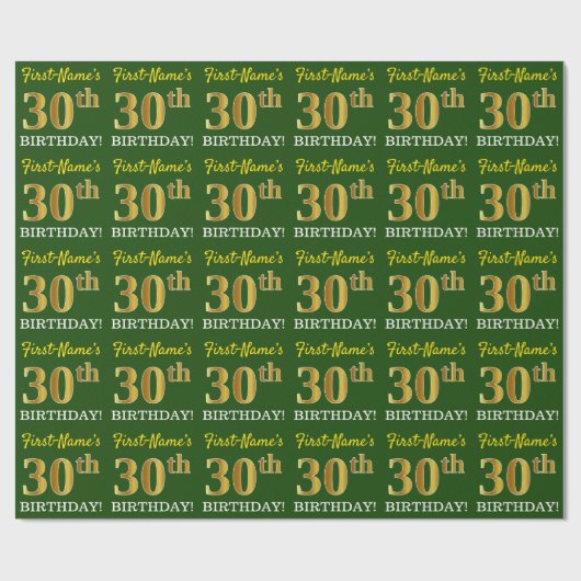 緑、模造金ゴールド見た"30th BIRTHDAY" ラッピングペーパー (フラット)