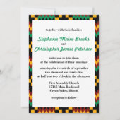 緑、濃い赤、黄色のケンテクロス 招待状 (正面)