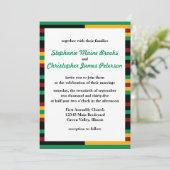 緑、濃い赤、黄色のケントの布ストライプ布 招待状 (スタンド正面)