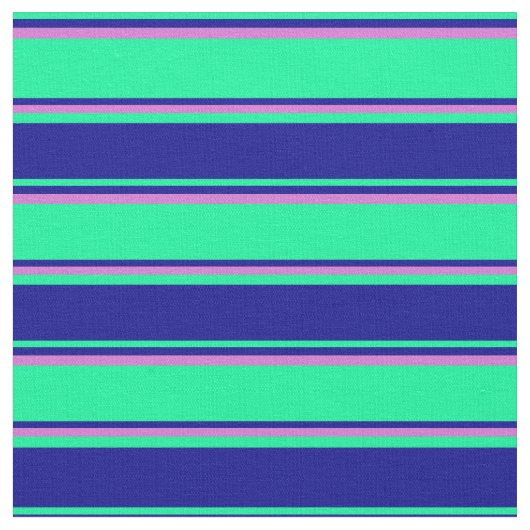 緑、濃い青、蘭の模様ストライプ ファブリック (クローズアップ)