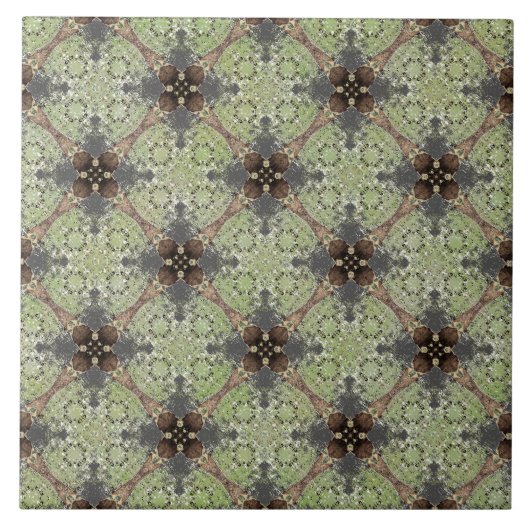 緑、灰色、青銅ヴィンテージ花模様 タイル (正面)