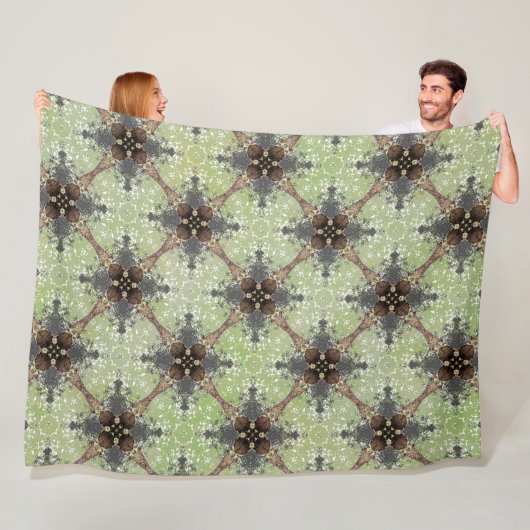 緑、灰色、青銅、白ヴィンテージ花模様 フリースブランケット (インサイチュ)