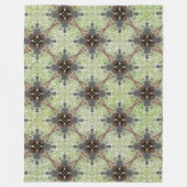 緑、灰色、青銅、白ヴィンテージ花模様 フリースブランケット (正面)