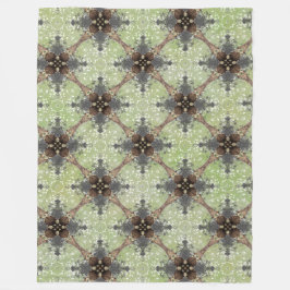 緑、灰色、青銅、白ヴィンテージ花模様 フリースブランケット
