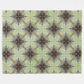 緑、灰色、青銅、白ヴィンテージ花模様 フリースブランケット (正面(横))