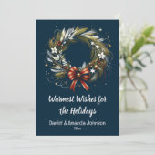 緑、灰、青のモダンな水彩の花輪 シーズンカード (スタンド正面)