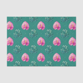 緑(熱帯性の花とヤシの葉花) 薄葉紙