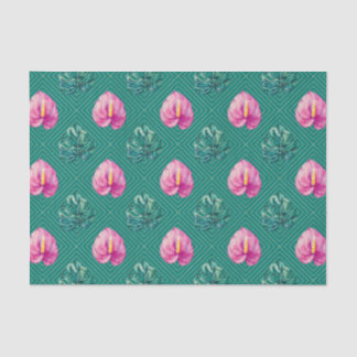 緑(熱帯性の花とヤシの葉花) 薄葉紙