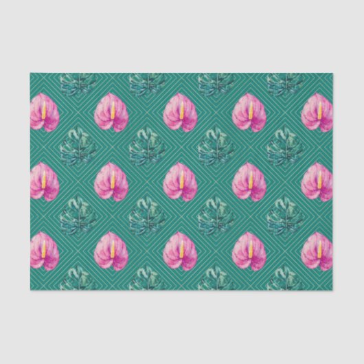 緑(熱帯性の花とヤシの葉花) 薄葉紙 (正面)