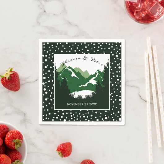 緑、白い山と水玉模様結婚ズ スタンダードカクテルナプキン (インサイチュ)