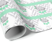 緑、白い灰色の象のベビーシャワー ラッピングペーパー (ロールコーナー)