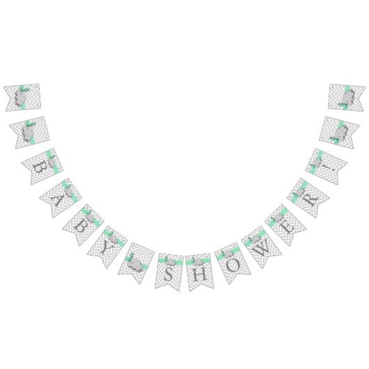 緑、白い灰色の象の赤ちゃんシャワー バンティングフラッグ (全)