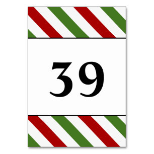 緑、白くそして赤くストライプのなテーブルカード テーブルナンバー