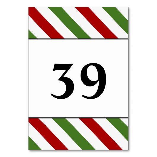 緑、白くそして赤くストライプのなテーブルカード テーブルナンバー (裏面)