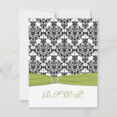 緑、白く、および黒いダマスク織II RSVPカード (正面)