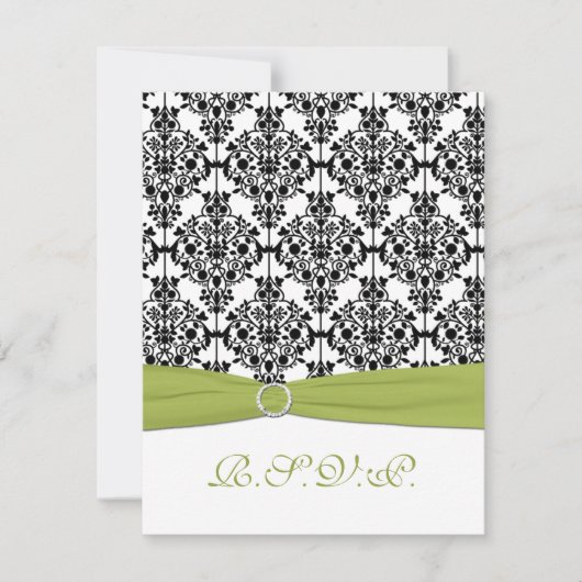 緑、白く、および黒いダマスク織II RSVPカード (正面)