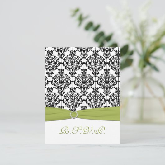 緑、白く、および黒いダマスク織II RSVPカード (スタンド正面)