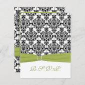 緑、白く、および黒いダマスク織II RSVPカード (正面/裏面)