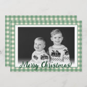緑 & 白のチェック柄 オーダーメイド 写真 クリスマスカード (正面/裏面)