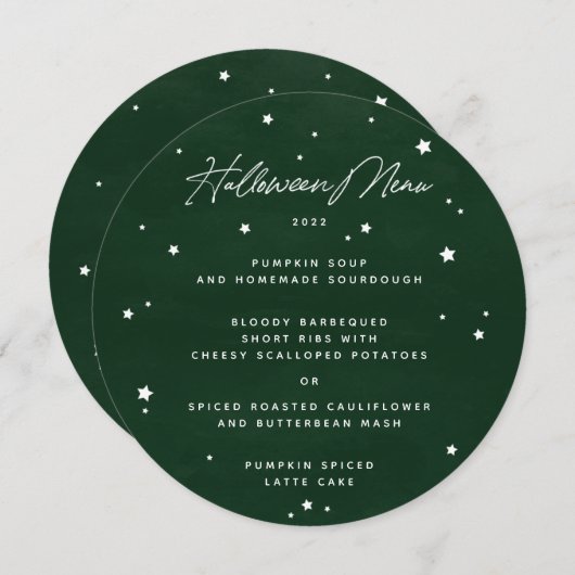 緑/白の散在スターズスクエア/ラウンドハロウィン メニュー (正面/裏面)
